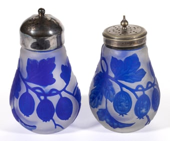 CONTINENTAL GOOSEBERRIES CAMEO ART GLASS PAIR OF SALT AND PEPPER SHAKERS