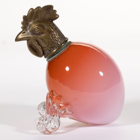 CASED GLASS FIGURAL CHICKEN HEAD PERFUME BOTTLE