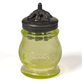 BLOWN-MOLDED "EXCELSIOR" PATENTED VASELINE GLASS SALT SHAKER