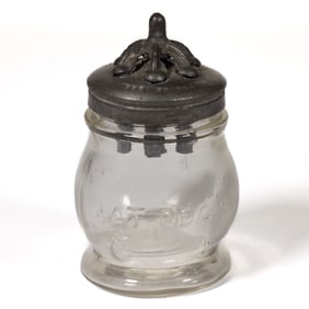 BLOWN-MOLDED "EXCELSIOR" PATENTED COLORLESS GLASS SALT SHAKER