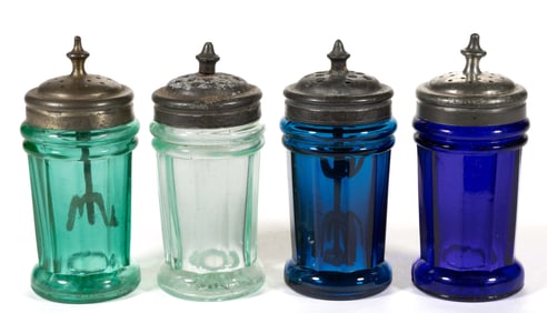 BLOWN-MOLDED TEN-PANEL CHRISTMAS SALT AND PEPPER SHAKERS, LOT OF FOUR