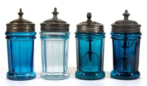 BLOWN-MOLDED TEN-PANEL CHRISTMAS SALT AND PEPPER SHAKERS, LOT OF FOUR