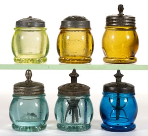 BLOWN-MOLDED / PRESSED GLASS CHRISTMAS SALT AND PEPPER SHAKERS, LOT OF SIX