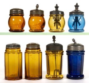 ASSORTED BLOWN-MOLDED GLASS CHRISTMAS SALT AND PEPPER SHAKERS, LOT OF EIGHT