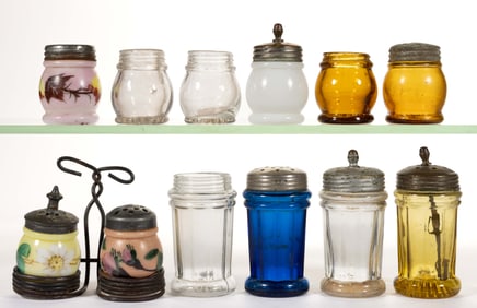 ASSORTED BLOWN-MOLDED OR PRESSED GLASS CHRISTMAS SALT AND PEPPER SHAKERS, LOT OF 11