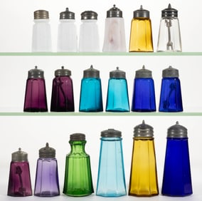 ASSORTED EARLY PANELED SALT AND PEPPER SHAKERS, LOT OF 18