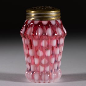 NORTHWOOD GLASS CO. RIBBED COINSPOT OPALESCENT GLASS SALT SHAKER
