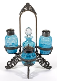 OPALESCENT WINDOWS GLASS FOUR-PIECE CONDIMENT SET