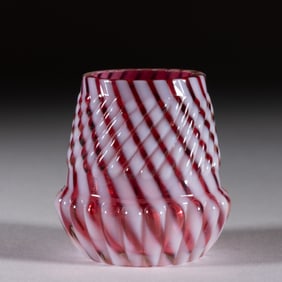 CHRYSANTHEMUM SWIRL CRANBERRY OPALESCENT GLASS TOOTHPICK HOLDER