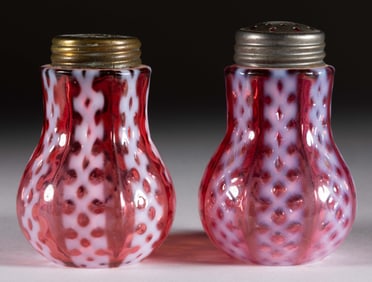 CRISS-CROSS OPALESCENT GLASS SALT AND PEPPER SHAKER,