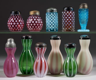 ASSORTED FENTON OPALESCENT AND OTHER SALT AND PEPPER SHAKERS, LOT OF 11