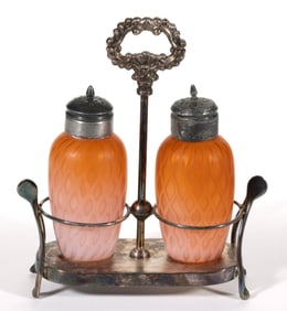 MT. WASHINGTON DIAMOND-QUILT AIR-TRAP MOTHER-OF-PEARL CONDIMENT SET
