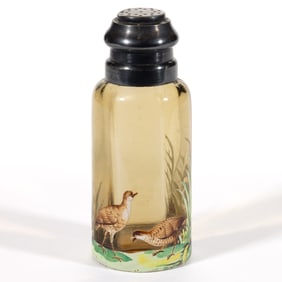 MT. WASHINGTON CHEVARIE ENAMEL DECORATED ART GLASS SALT SHAKER