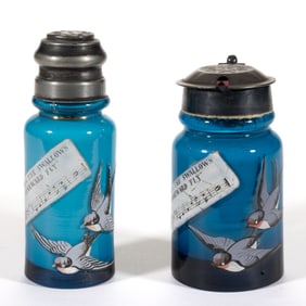 PAIRPOINT SWALLOWS SONG CASED GLASS CONDIMENT ARTICLES, LOT OF TWO