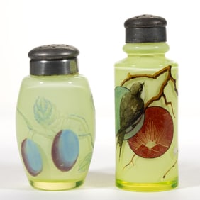 MT. WASHINGTON ENAMEL DECORATED ART GLASS SALT AND PEPPER SHAKER