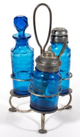 PAIRPOINT CUT AND ENGRAVED GLASS THREE-BOTTLE CONDIMENT SET