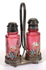 MT. WASHINGTON ENAMEL DECORATED GLASS CONDIMENT SET