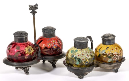 MT. WASHINGTON INVERTED THUMBPRINT SPHERE ENAMEL DECORATION GLASS SALT AND PEPPER SHAKER SETS IN