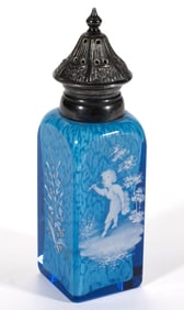 VICTORIAN MARY GREGORY (SO-CALLED) DECORATED SPATTER GLASS SALT SHAKER