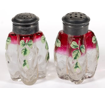 WEBB ATTRIBUTED FOUR LOBED SPOT-OPTIC GASS PAIR OF SALT AND PEPPER SHAKERS