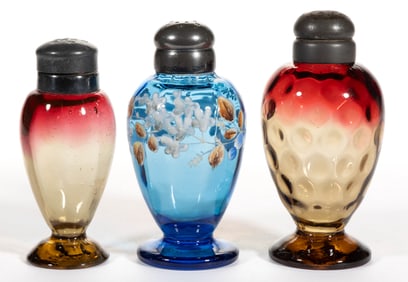 PHOENIX ATTRIBUTED OPTIC PATTERN GLASS SALT AND PEPPER SHAKERS, LOT OF THREE