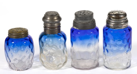 VICTORIAN SPOT-OPTIC BLURINA GLASS SALT AND PEPPER SHAKERS, LOT OF FOUR