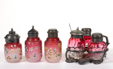 VICTORIAN RUBINA GLASS CONDIMENT ARTICLES, LOT OF FOUR