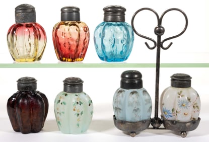 PHOENIX ATTRIBUTED SIX-LOBE GLASS SALT AND PEPPER SHAKERS, LOT OF SIX