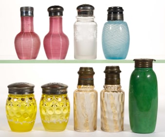 ASSORTED VICTORIAN GLASS SALT AND PEPPER SHAKERS, LOT OF NINE