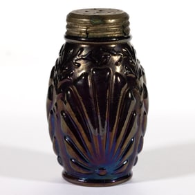 SEAWEED AND SHELL CARNIVAL GLASS SALT SHAKER