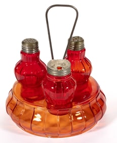 CONSOLIDATED CERISE (OMN) / TORQUAY SATIN GLASS FOUR-PIECE CONDIMENT SET