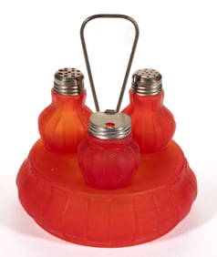 CONSOLIDATED CERISE (OMN) / TORQUAY SATIN GLASS FOUR-PIECE CONDIMENT SET