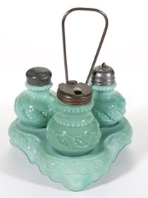 BULGING NINE LEAF OPAQUE GLASS CONDIMENT SET