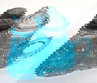 PRESSED FINECUT GLASS THREE-BOTTLE CONDIMENT SET