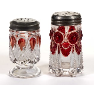 ASSORTED EAPG RUBY-STAINED STATE PATTERN SALT AND PEPPER SHAKERS, LOT OF TWO