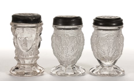 ASSORTED DUNCAN GLASS EAPG SALT AND PEPPER SHAKERS, LOT OF THREE