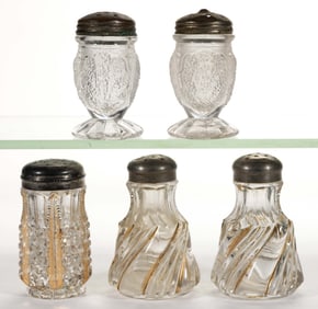 DUNCAN EAPG SALT AND PEPPER SHAKERS, LOT OF FIVE