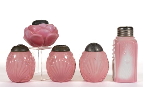 ASSORTED FOSTORIA SHADE AND LAMP CO. OPAQUE SALT AND PEPPER SHAKERS, LOT OF FIVE