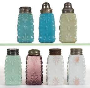 NORTHWOOD CACTUS GLASS SALT AND PEPPER SHAKERS, LOT OF SEVEN,