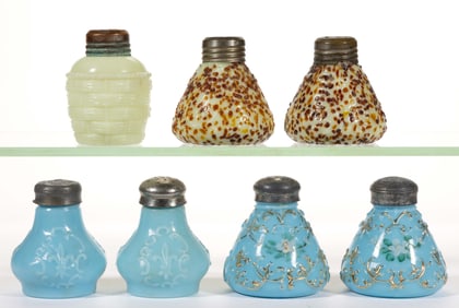 COUDERSPORT GLASS SALT AND PEPPER SHAKERS, LOT OF SEVEN