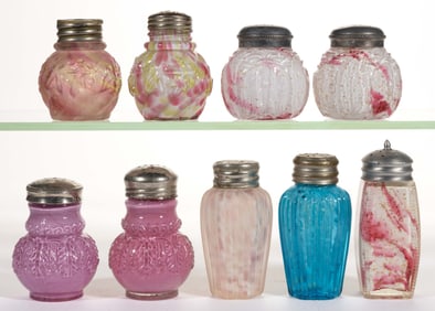ASSORTED NORTHWOOD GLASS SALT AND PEPPER SHAKERS, LOT OF NINE