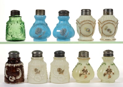 ASSORTED NORTHWOOD GLASS SALT AND PEPPER SHAKERS, LOT OF TEN