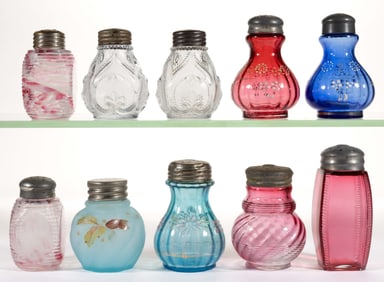 ASSORTED NORTHWOOD GLASS SALT AND PEPPER SHAKERS, LOT OF TEN