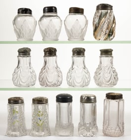 ASSORTED FOSTORIA EAPG SALT AND PEPPER SHAKERS, LOT OF 13