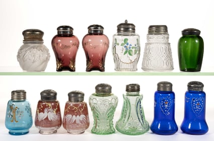 ASSORTED JEFFERSON EAPG AND OTHER SALT AND PEPPER SHAKERS, LOT OF 13