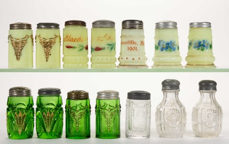 ASSORTED HEISEY SALT AND PEPPER SHAKERS, LOT OF 14