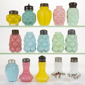 ASSORTED CONSOLIDATED OPAQUE SALT AND PEPPER SHAKERS, LOT OF 15