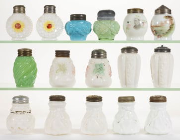 ASSORTED NORTHWOOD OPAQUE SALT AND PEPPER SHAKERS, LOT OF 16