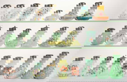 ASSORTED FOSTORIA OPAQUE SALT AND PEPPER SHAKERS, LOT OF 23