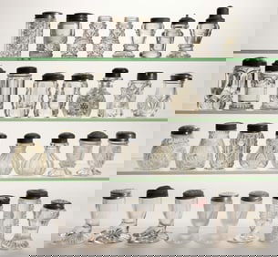 ASSORTED EAPG GLASS SALT AND PEPPER SHAKERS, LOT OF 31